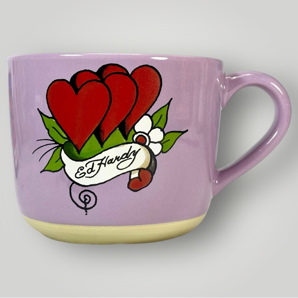 Ed Hardy Three Hearts Tattoo Logo Purple Mug New